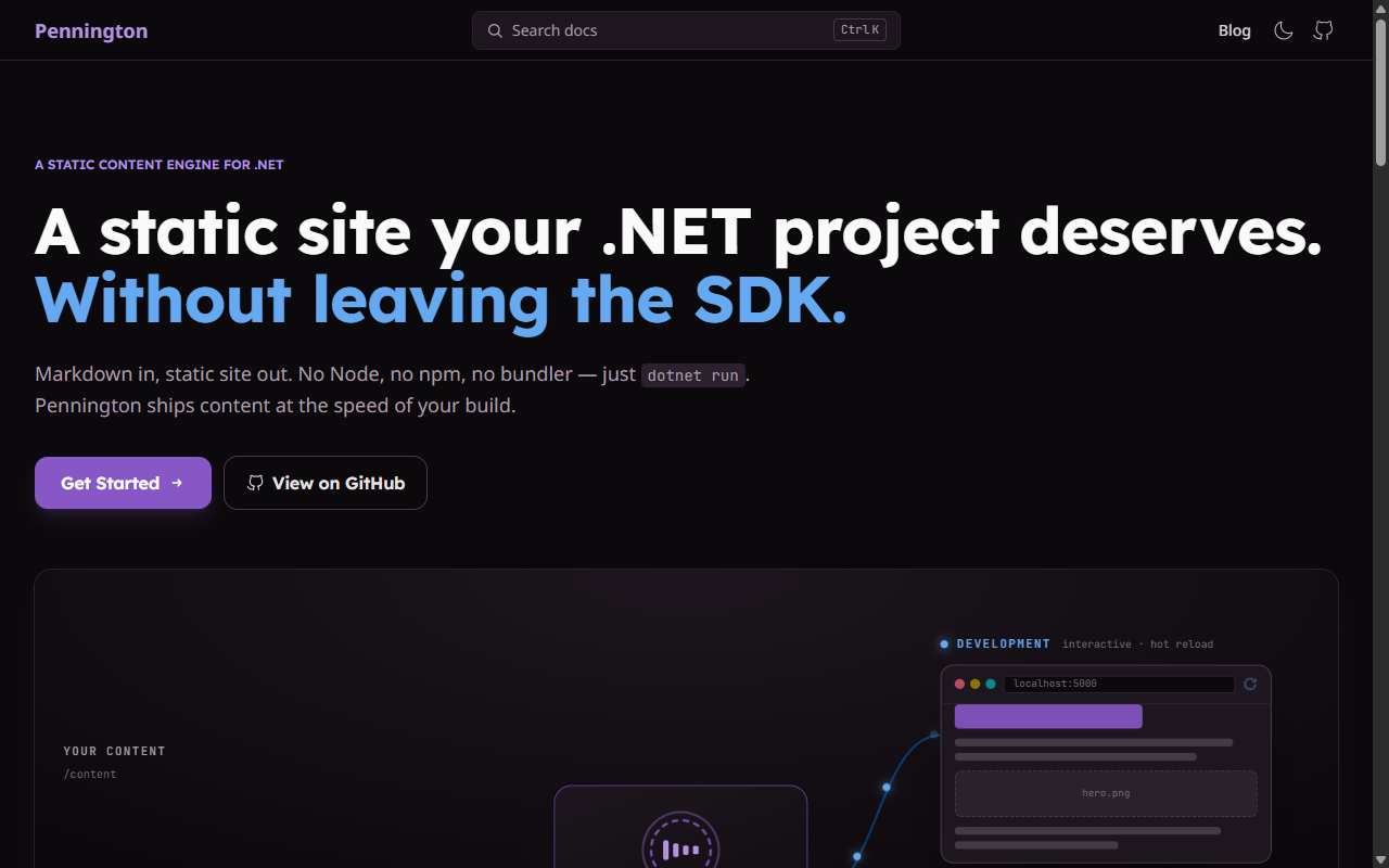 Screenshot of Pennington in dark mode